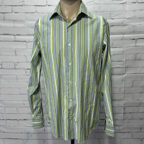 Vintage 90s Banana Republic Striped Button Up Shirt Made In Hong Kong Size M - Picture 1 of 8